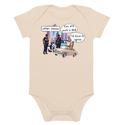 Otter-Themed Natural Organic Coloured Baby Bodysuit in White